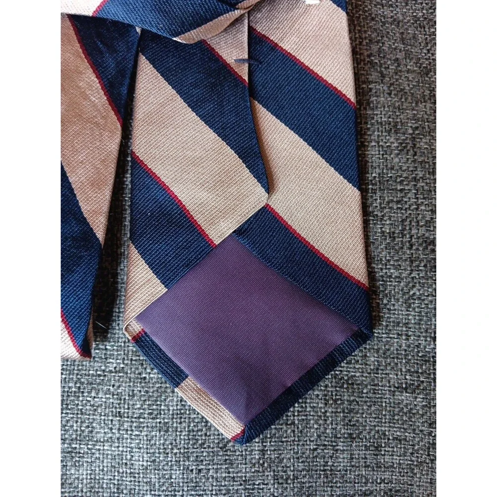 Tie 70s 80s 90s Y2K Bert Pulitzer Silk Beige Blue Red Stripe 3.5 Wide 60 Long